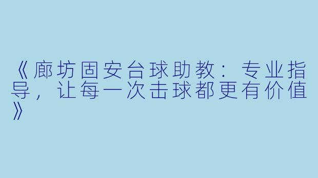 《廊坊固安台球助教：专业指导，让每一次击球都更有价值》