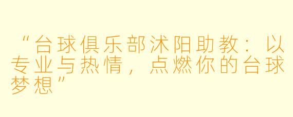 “台球俱乐部沭阳助教：以专业与热情，点燃你的台球梦想”