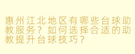 惠州江北地区有哪些台球助教服务？如何选择合适的助教提升台球技巧？