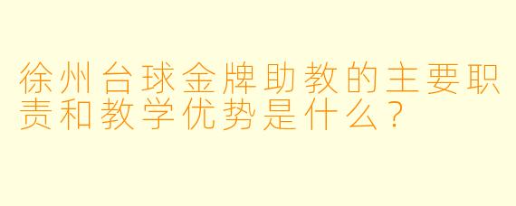 徐州台球金牌助教的主要职责和教学优势是什么？