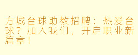 方城台球助教招聘：热爱台球？加入我们，开启职业新篇章！