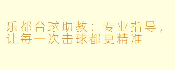 乐都台球助教：专业指导，让每一次击球都更精准