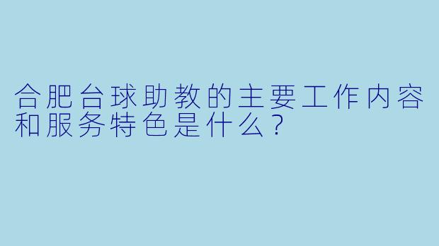 合肥台球助教的主要工作内容和服务特色是什么？