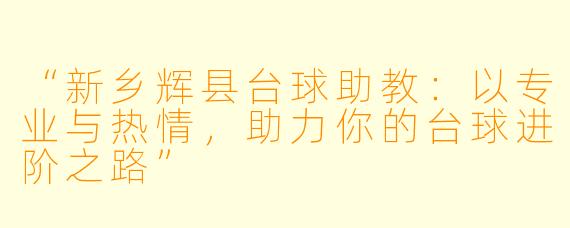 “新乡辉县台球助教：以专业与热情，助力你的台球进阶之路”