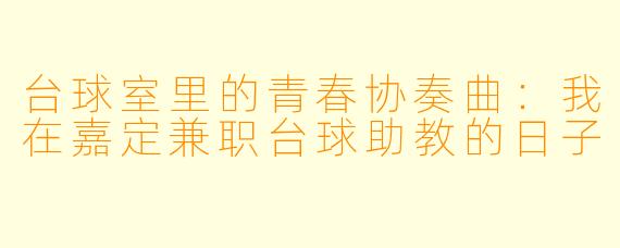 台球室里的青春协奏曲：我在嘉定兼职台球助教的日子