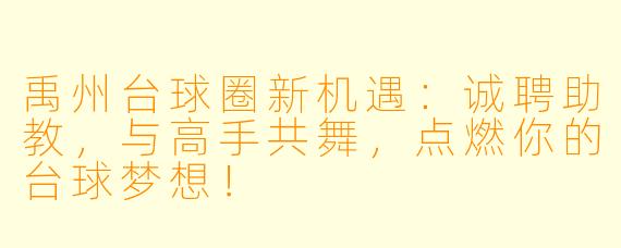 禹州台球圈新机遇：诚聘助教，与高手共舞，点燃你的台球梦想！