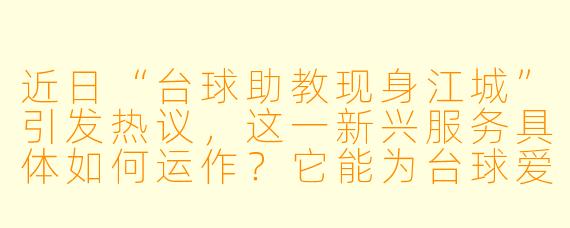近日“台球助教现身江城”引发热议，这一新兴服务具体如何运作？它能为台球爱好者带来哪些不同体验？