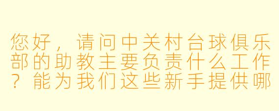 您好,请问中关村台球俱乐部的助教主要负责什么工作?能为我们这些新手提供哪些具体的帮助呢?