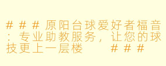 ###原阳台球爱好者福音：专业助教服务，让您的球技更上一层楼

###