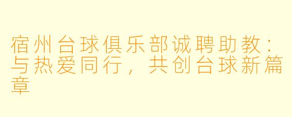 宿州台球俱乐部诚聘助教：与热爱同行，共创台球新篇章