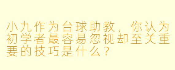 小九作为台球助教，你认为初学者最容易忽视却至关重要的技巧是什么？