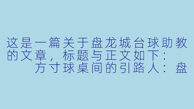 这是一篇关于盘龙城台球助教的文章，标题与正文如下：


方寸球桌间的引路人：盘龙城台球助教，用专业点亮你的“一杆清台”梦