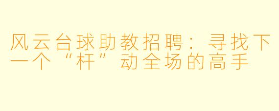 风云台球助教招聘：寻找下一个“杆”动全场的高手