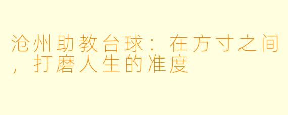 沧州助教台球：在方寸之间，打磨人生的准度