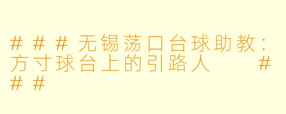 ###无锡荡口台球助教:方寸球台上的引路人
###
