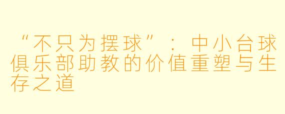 “不只为摆球”:中小台球俱乐部助教的价值重塑与生存之道