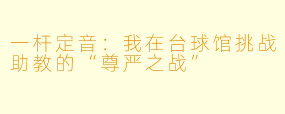 一杆定音:我在台球馆挑战助教的“尊严之战”