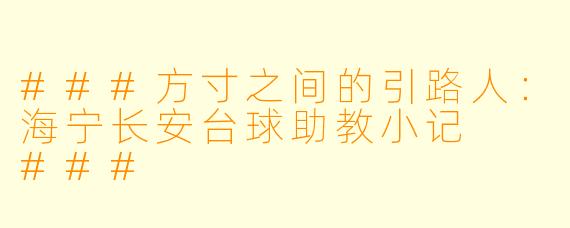 ###方寸之间的引路人:海宁长安台球助教小记
###