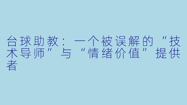 台球助教:一个被误解的“技术导师”与“情绪价值”提供者