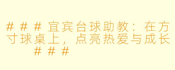 ###宜宾台球助教:在方寸球桌上,点亮热爱与成长
###