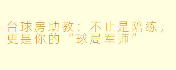 台球房助教:不止是陪练,更是你的“球局军师”