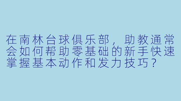 在南林台球俱乐部，助教通常会如何帮助零基础的新手快速掌握基本动作和发力技巧？