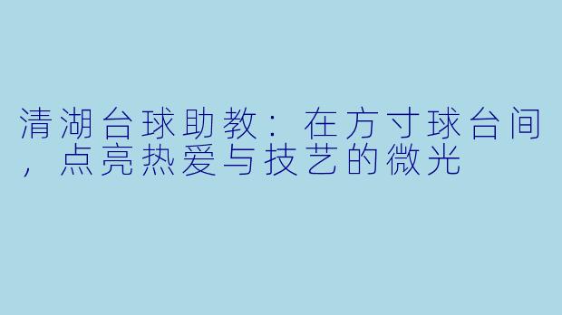 清湖台球助教:在方寸球台间,点亮热爱与技艺的微光