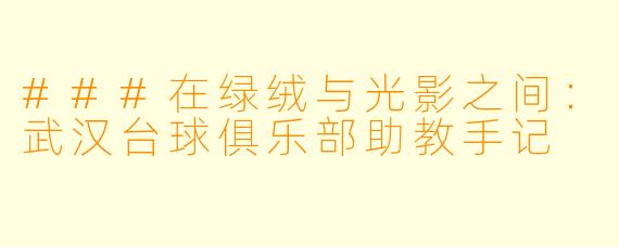 ###在绿绒与光影之间：武汉台球俱乐部助教手记