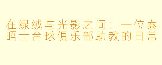 在绿绒与光影之间:一位泰晤士台球俱乐部助教的日常