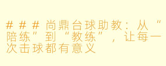 ###尚鼎台球助教：从“陪练”到“教练”，让每一次击球都有意义