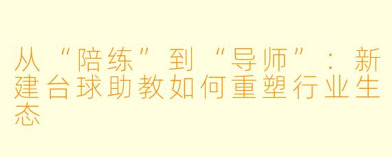 从“陪练”到“导师”：新建台球助教如何重塑行业生态