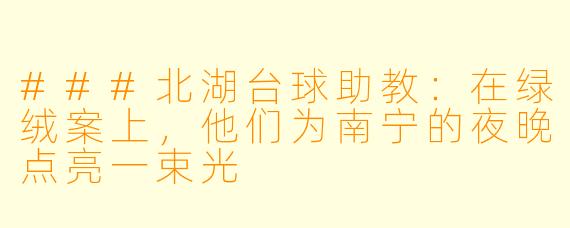 ###北湖台球助教：在绿绒案上，他们为南宁的夜晚点亮一束光
