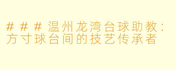 ###温州龙湾台球助教：方寸球台间的技艺传承者