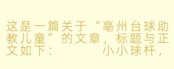 这是一篇关于“亳州台球助教儿童”的文章,标题与正文如下:
小小球杆,大大世界:亳州台球助教如何改变乡村儿童的“视界”