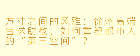 方寸之间的风雅:徐州高端台球助教,如何重塑都市人的“第三空间”?