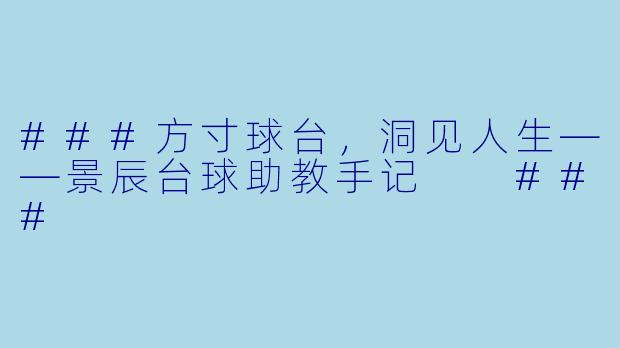 ###方寸球台,洞见人生——景辰台球助教手记
###
