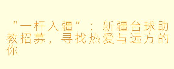 “一杆入疆”：新疆台球助教招募，寻找热爱与远方的你