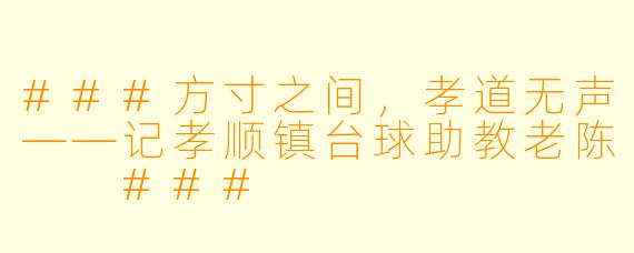 ###方寸之间,孝道无声——记孝顺镇台球助教老陈
###