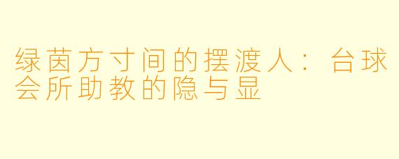 绿茵方寸间的摆渡人：台球会所助教的隐与显