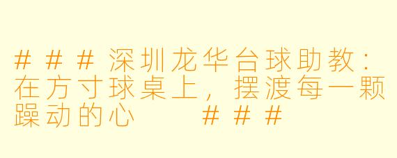 ###深圳龙华台球助教:在方寸球桌上,摆渡每一颗躁动的心
###