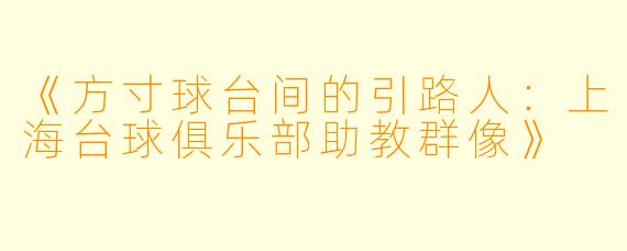 《方寸球台间的引路人:上海台球俱乐部助教群像》