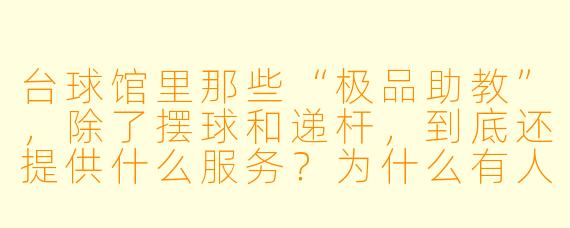 台球馆里那些“极品助教”,除了摆球和递杆,到底还提供什么服务?为什么有人愿意花几倍于普通教练的时薪点她们?