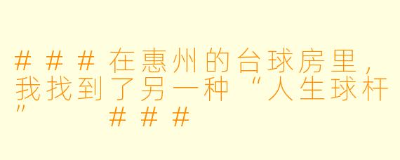 ###在惠州的台球房里,我找到了另一种“人生球杆”
###