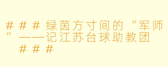 ###绿茵方寸间的“军师”——记江苏台球助教团
###