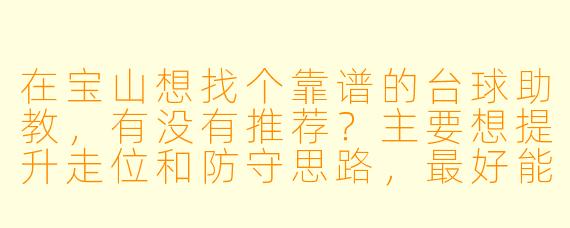 在宝山想找个靠谱的台球助教,有没有推荐?主要想提升走位和防守思路,最好能一对一指导。