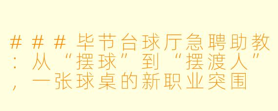 ###毕节台球厅急聘助教:从“摆球”到“摆渡人”,一张球桌的新职业突围
###