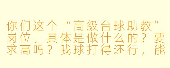 你们这个“高级台球助教”岗位,具体是做什么的?要求高吗?我球打得还行,能应聘吗?