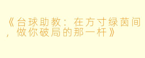 《台球助教:在方寸绿茵间,做你破局的那一杆》