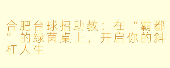 合肥台球招助教：在“霸都”的绿茵桌上，开启你的斜杠人生
