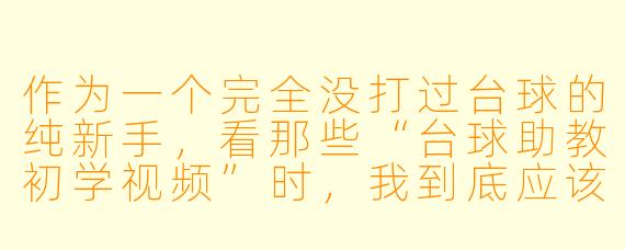 作为一个完全没打过台球的纯新手,看那些“台球助教初学视频”时,我到底应该先学什么?是直接学怎么瞄准和发力,还是先学别的?感觉视频里讲得都太杂了,抓不住重点。